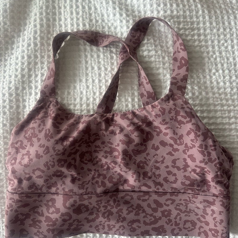 Athleta Sports Warrior Longline Printed Bra Leopard Tank Mauve Purple Sz Medium